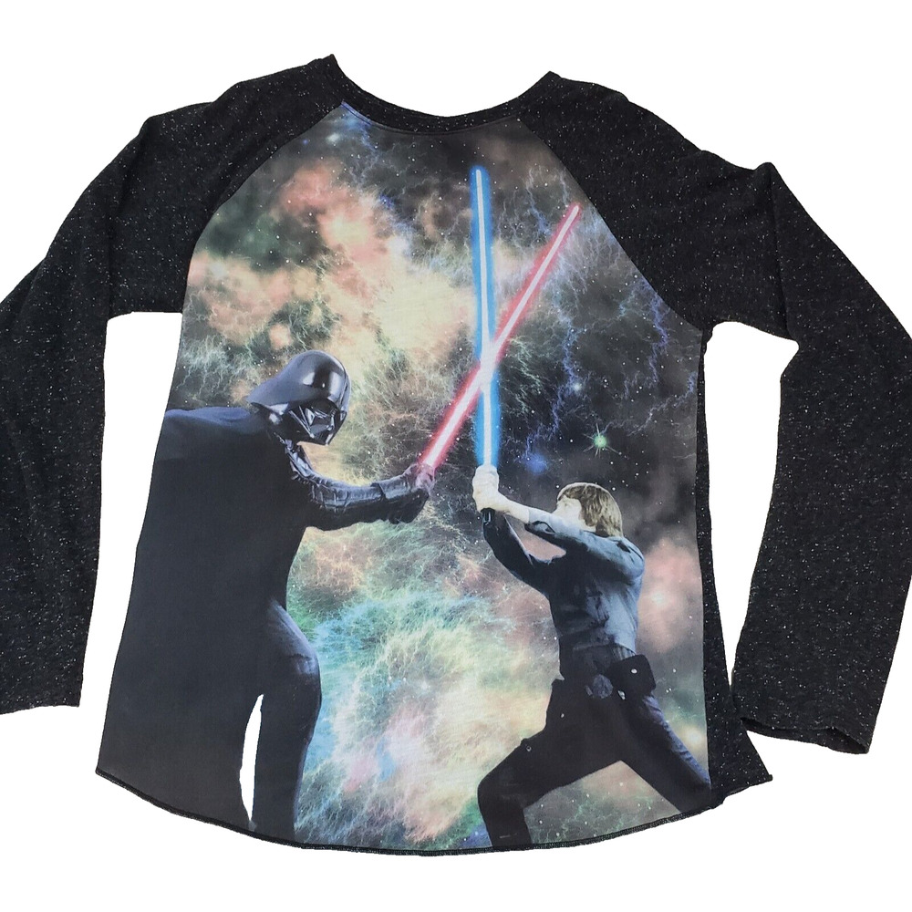 Star Wars Shirt Girl's Small Black/Multi-Color Darth Vader & Luke Long Sleeve